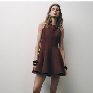 Zara Halter Godet Dress ZW Collection Caramel Size Extra Small – Sleeveless NWT